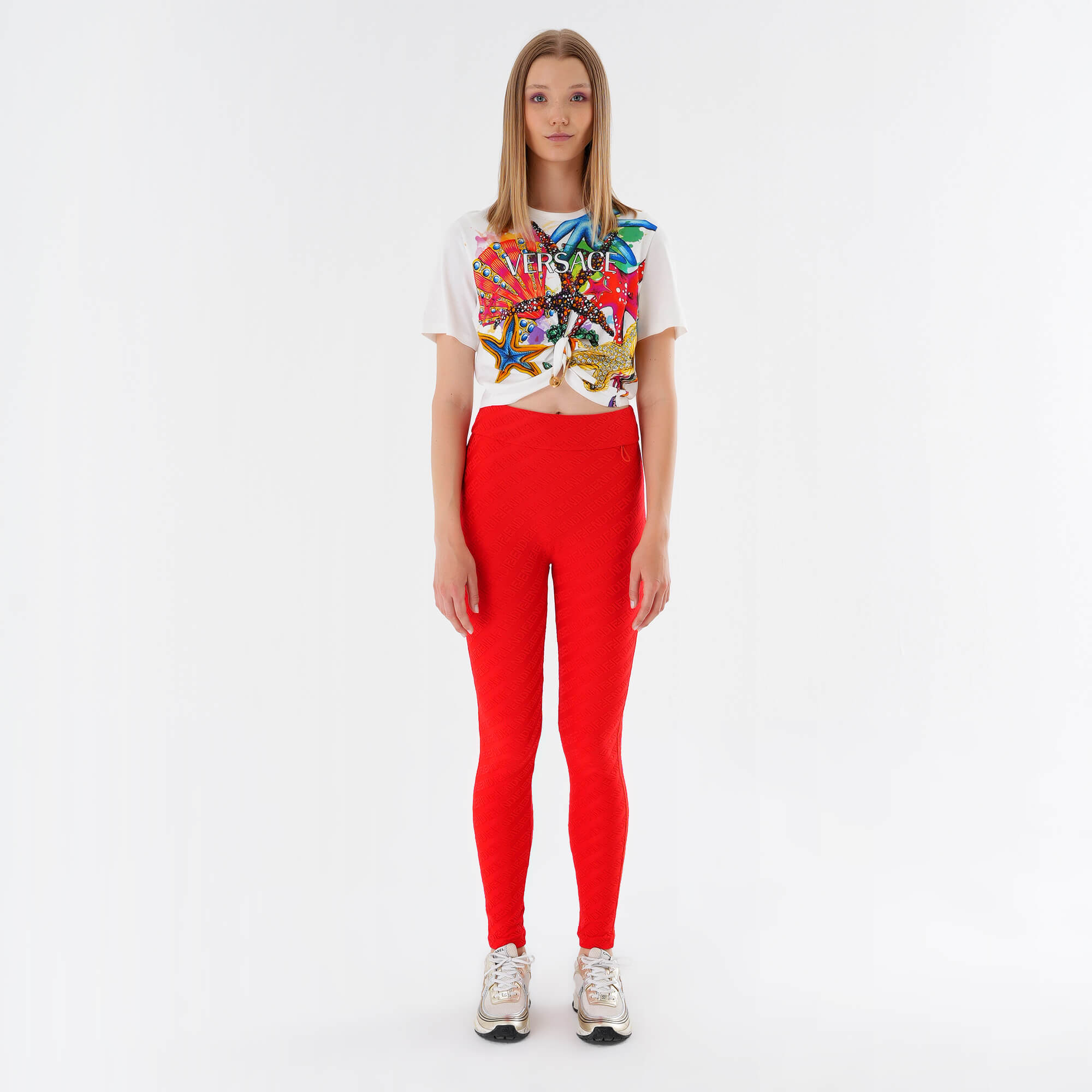 Versace - Multicolor Starfish Printed Logo Cotton Cropped Top with Medusa Pin IT42